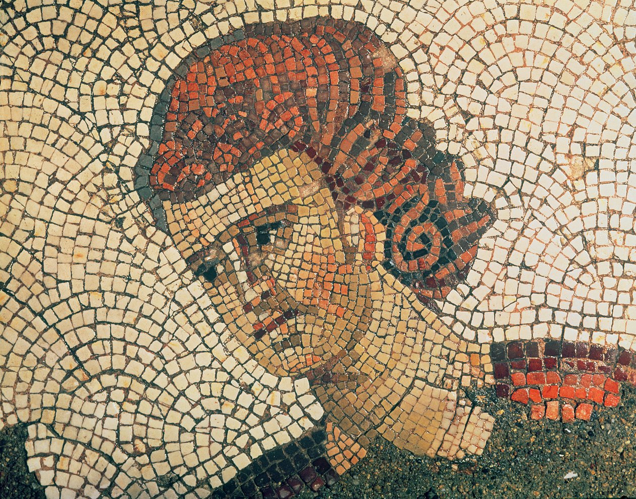 Roomalaisen sotilaan pää, lattia Suuresta keisarillisesta palatsista, Konstantinopoli, 5.-6. vuosisadalla (mosaiikki) tekijältä Byzantine