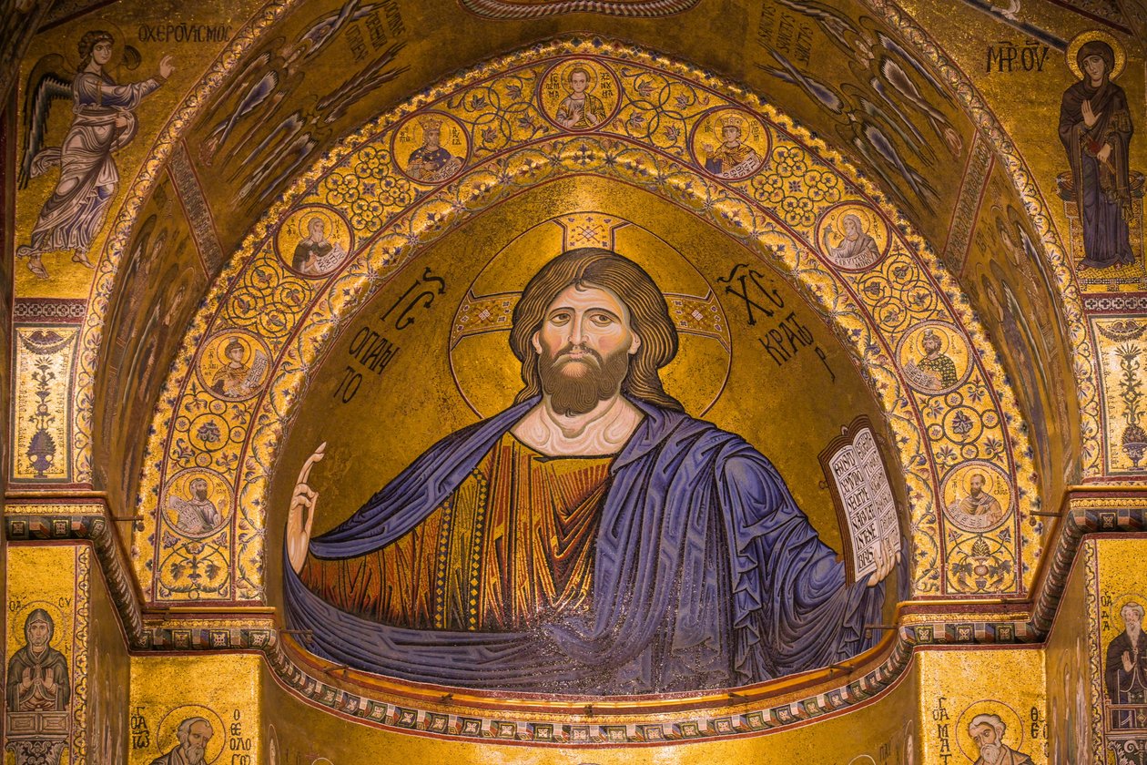 Kuva Jeesuksesta, Santa Maria Nuovan katedraali, Monreale, Sisilia, Italia, Eurooppa tekijältä Byzantine