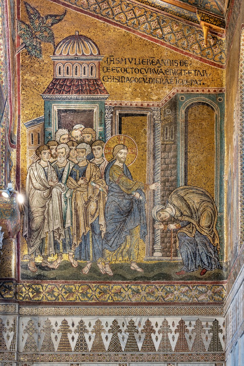 Jeesus paransi kypäräisen naisen kyttysestä, bysanttilainen mosaiikki, Jaksot Kristuksen elämästä, XII-XIII vuosisataa (mosaiikki) tekijältä Byzantine