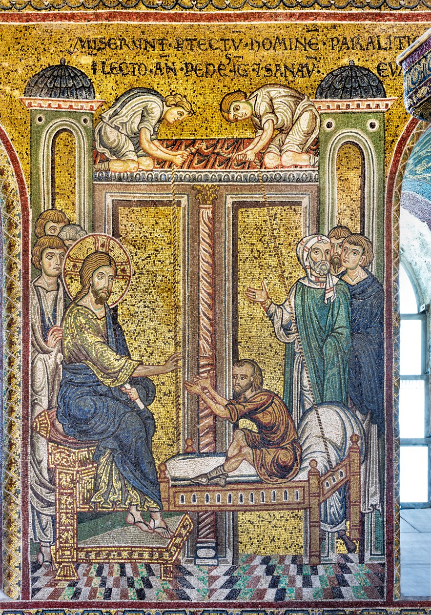 Jeesus parantaa halvaantuneen, Bysantin mosaiikki, Jaksot Kristuksen elämästä, XII-XIII vuosisataa (mosaiikki) tekijältä Byzantine