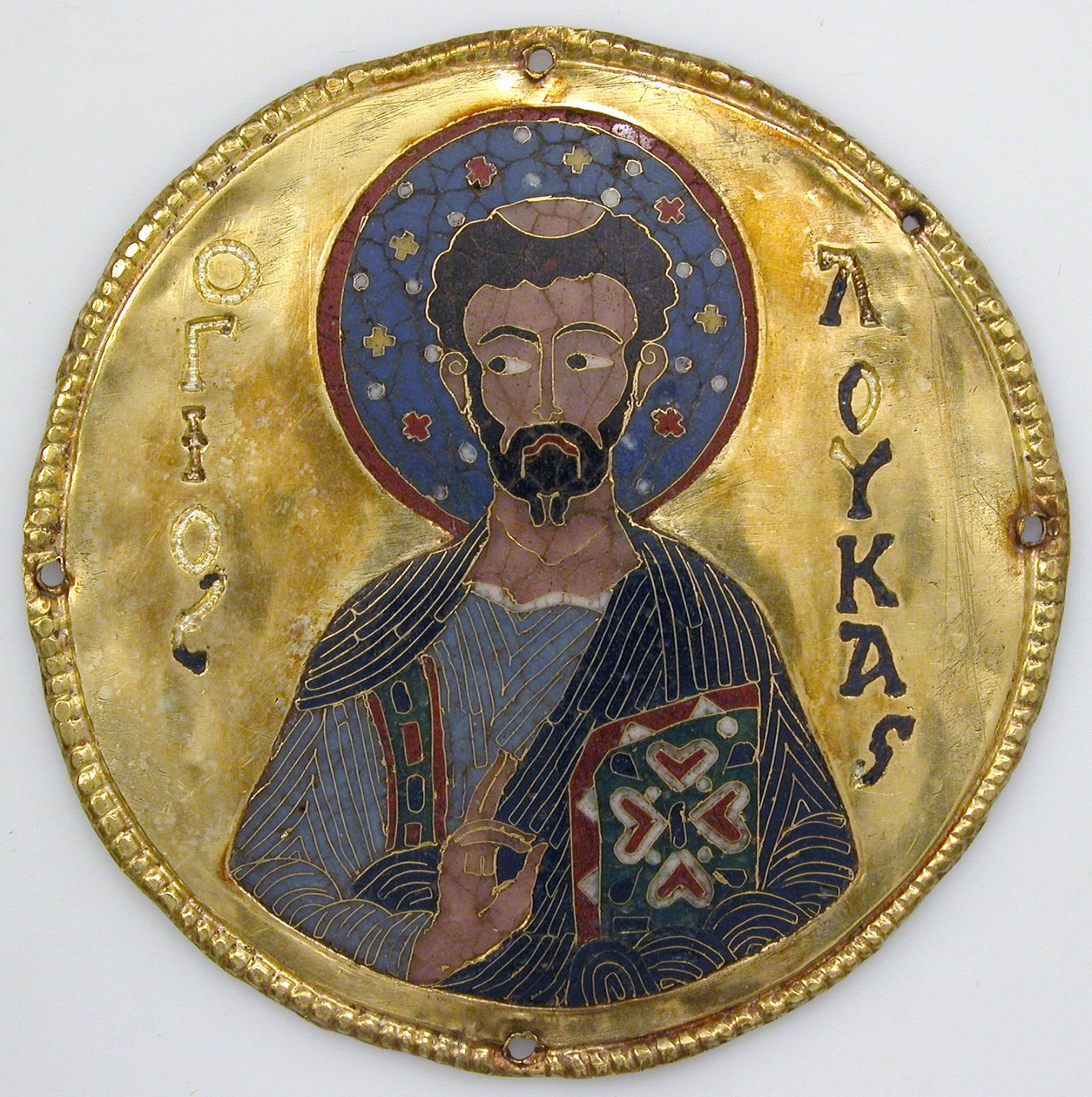 Medaljonki Pyhän Luukkaan kanssa ikonikehyksestä, n. 1100 (kulta, hopea ja emali cloisonné) tekijältä Byzantine