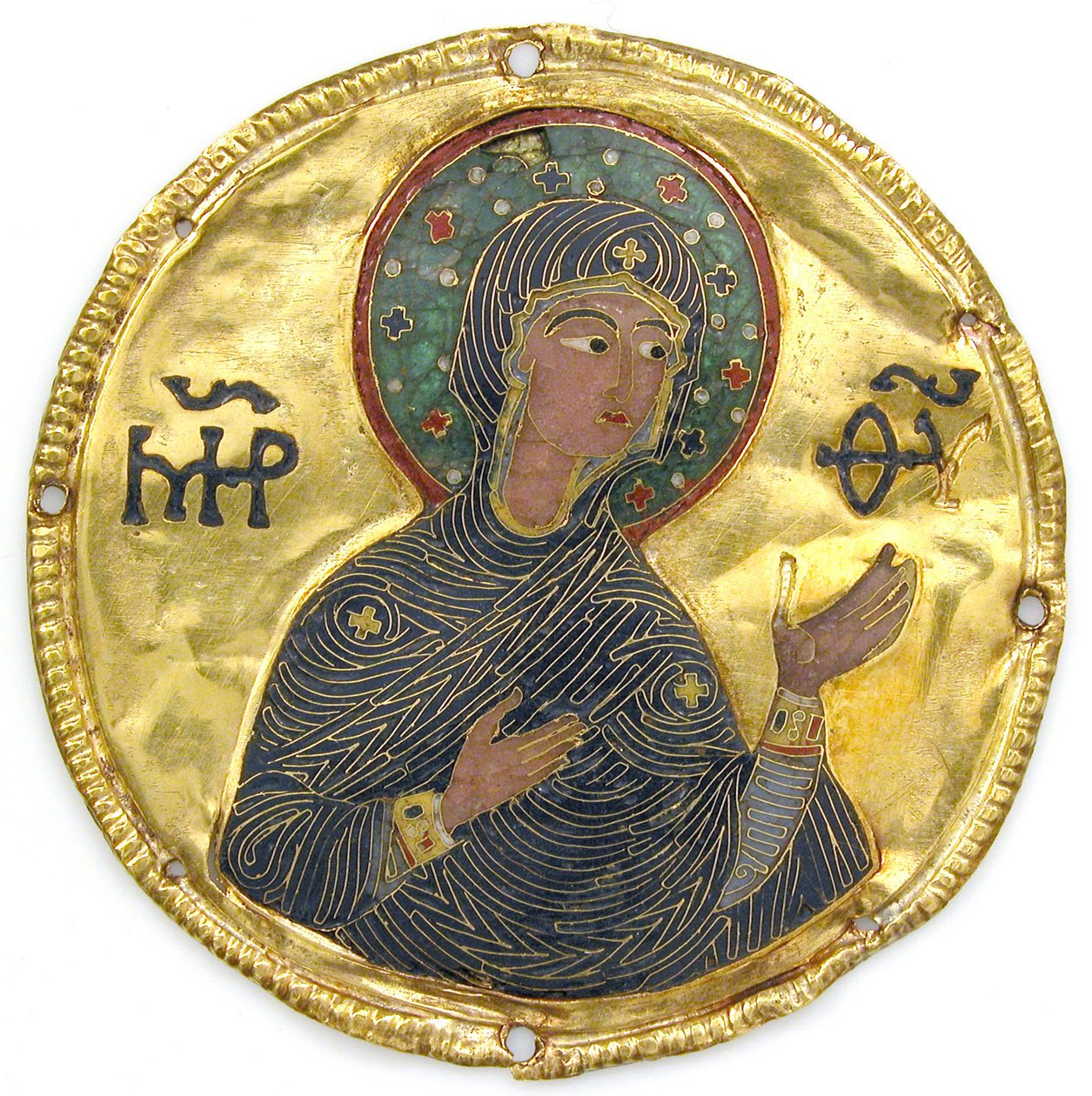 Neitsyen medaljonki ikonikehyksestä, n. 1100 (kulta-, hopea- ja emalikloisonné) tekijältä Byzantine