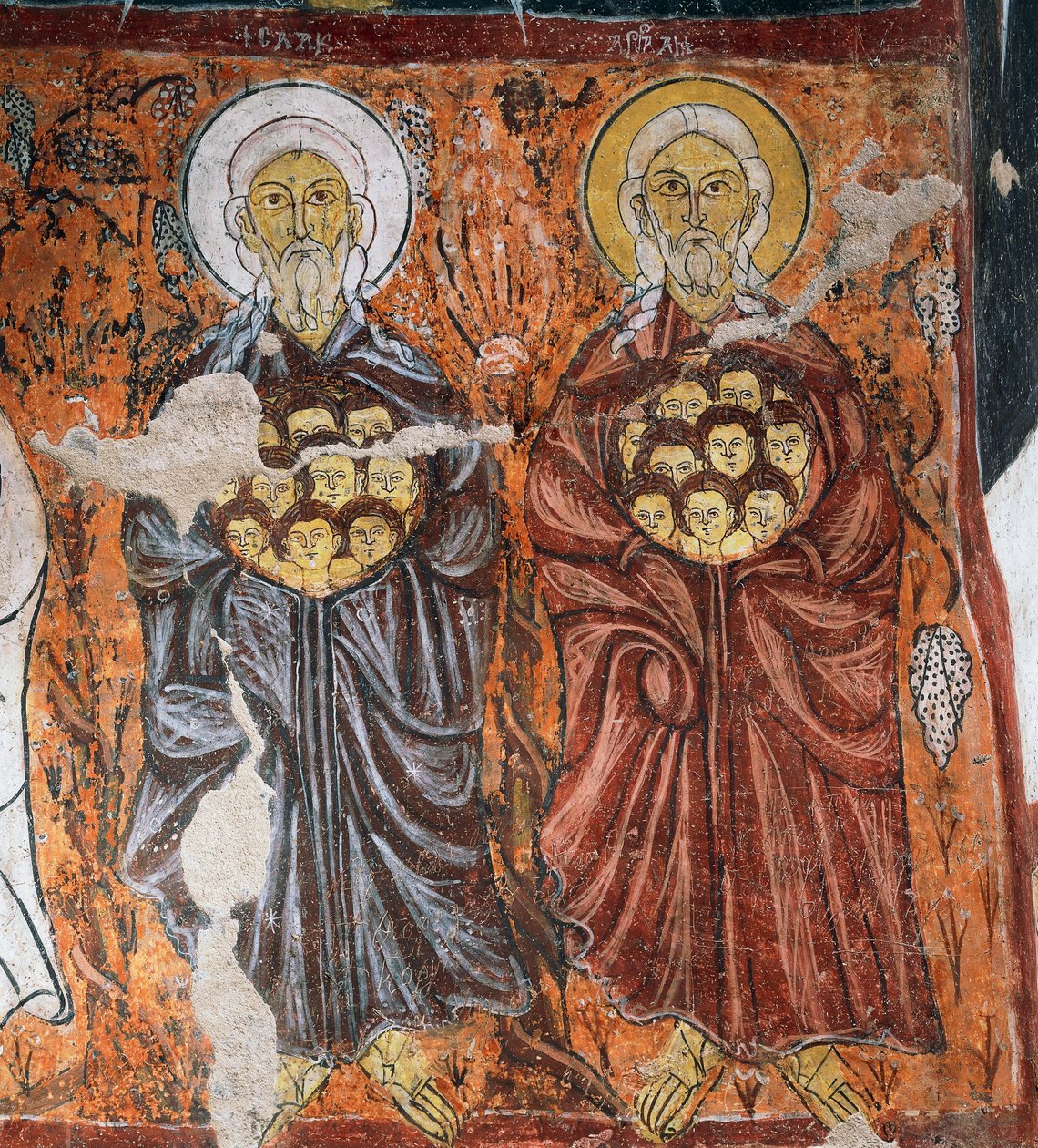 Viattomien suojeluspyhimykset, bysanttilainen fresko (1212), Gulsehir Karsi Kilise (Johanneksen kirkko), Goreme (Unescon maailmanperintöluettelo) tekijältä Byzantine