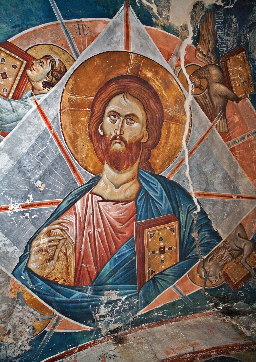 Salvator Mundi (Maailman pelastaja) - Peinture de Damiane (aktiivinen 1300-luku) - 1300-luku - Fresko - Pyhän Yrjön luostari, Ubisi (Georgie) ©FineArtImages/Leemage tekijältä Byzantine