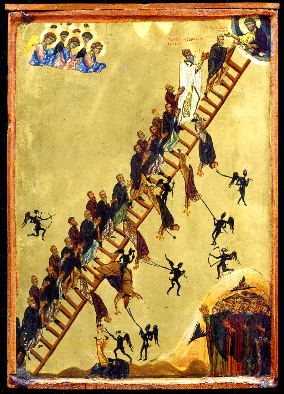 Pyhän Johanneksen taivaalliset tikapuut (tempera ja kulta puulle) tekijältä Byzantine