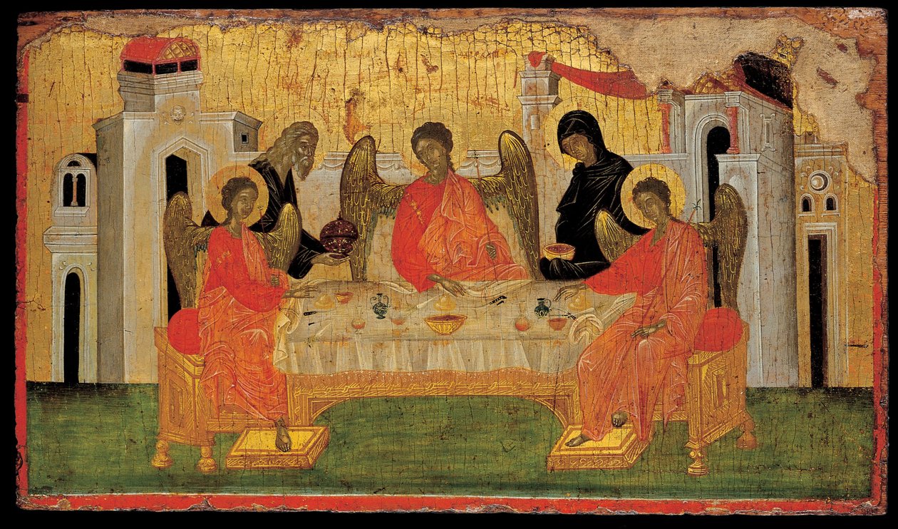 Abrahamin vieraanvaraisuus Vanhan testamentin kolminaisuus, noin 1380 tekijältä Byzantine