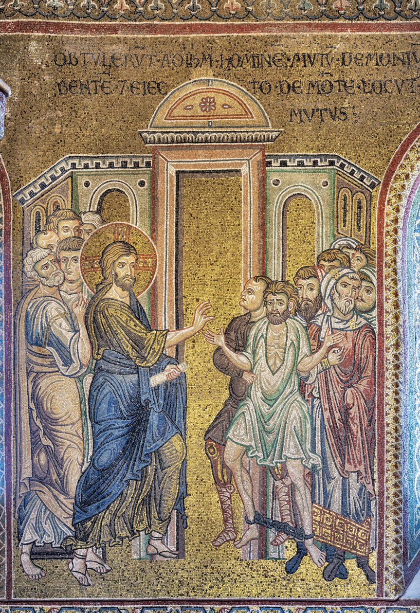 Riivattujen paranemisen ihme, Bysanttilainen mosaiikki, Jaksot Kristuksen elämästä, XII-XIII vuosisataa (mosaiikki) tekijältä Byzantine