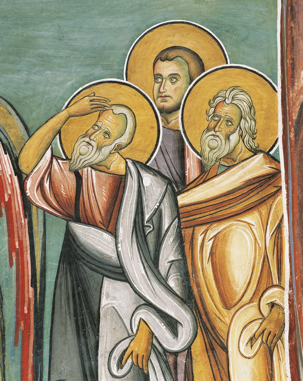 Kolme ihmistä kirkossa, Panagia tou Araka, Bysantti, Troodos, Kypros tekijältä Byzantine