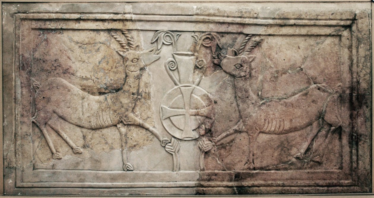 Koristeltu kansliaseinä Bysantin kirkosta Hebronin kukkuloilla (marmori) tekijältä Byzantine Byzantine