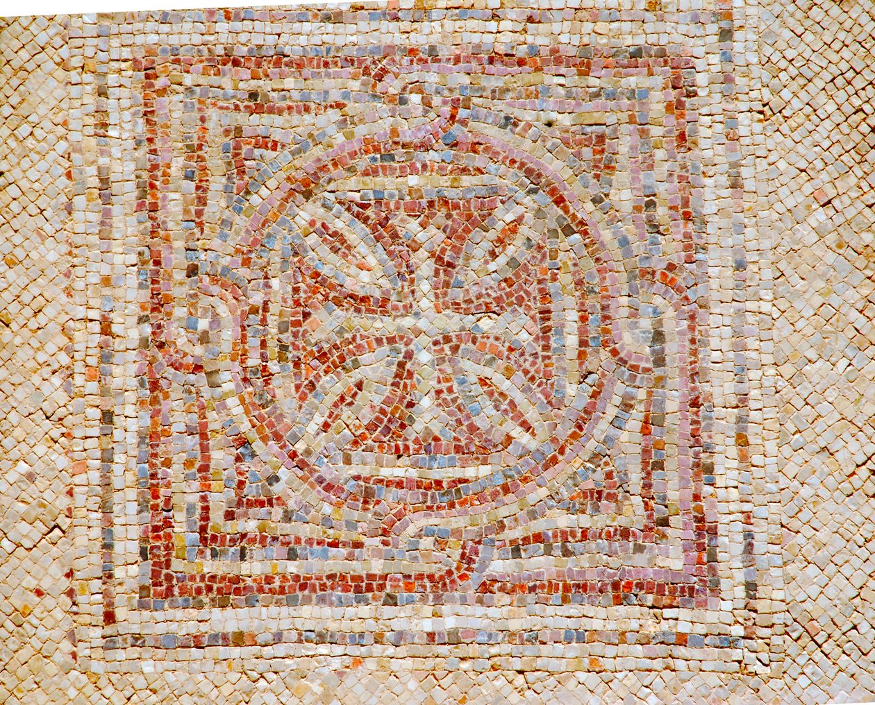 Yksityiskohta rististä Bysantin kirkon mosaiikkilattiasta Shohamissa Israelissa, noin 500-luvulla jKr. (mosaiikki) tekijältä Byzantine Byzantine