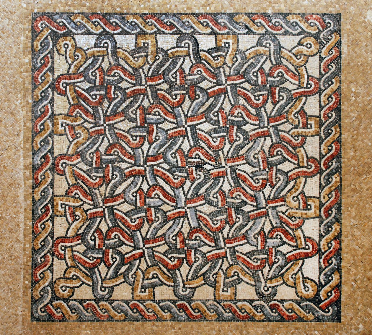 Mosaiikkilattia bema-alueelta varhaisen bysanttilaisen kirkon Shilohissa, Länsirannalla, 380-420 jKr (mosaiikki) tekijältä Byzantine Byzantine