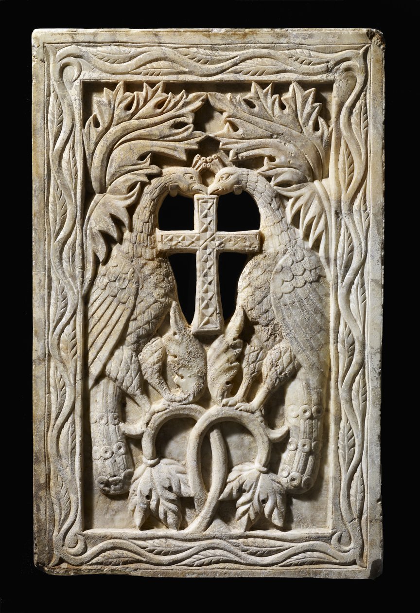 Paneeli, jossa on kaksi riikinkukkoa, 501-700 (alabasteri) tekijältä Byzantine Byzantine