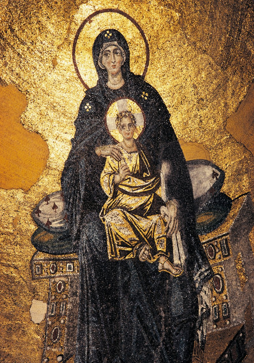 Neitsyt ja lapsi valtaistuimelle (mosaiikki) tekijältä Byzantine Byzantine