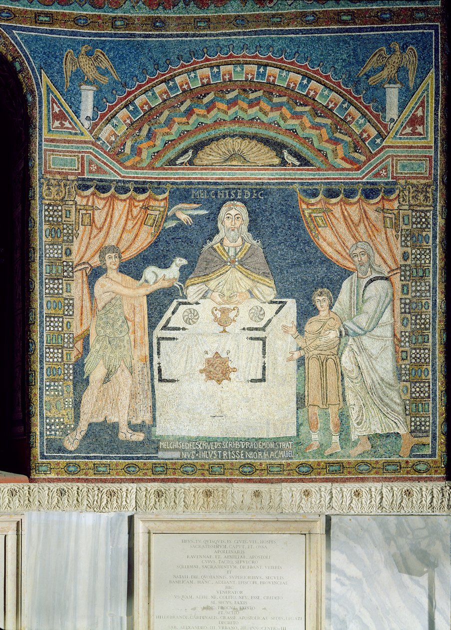 Abraham, Iisak ja Melkisedek (mosaiikki) tekijältä Byzantine School