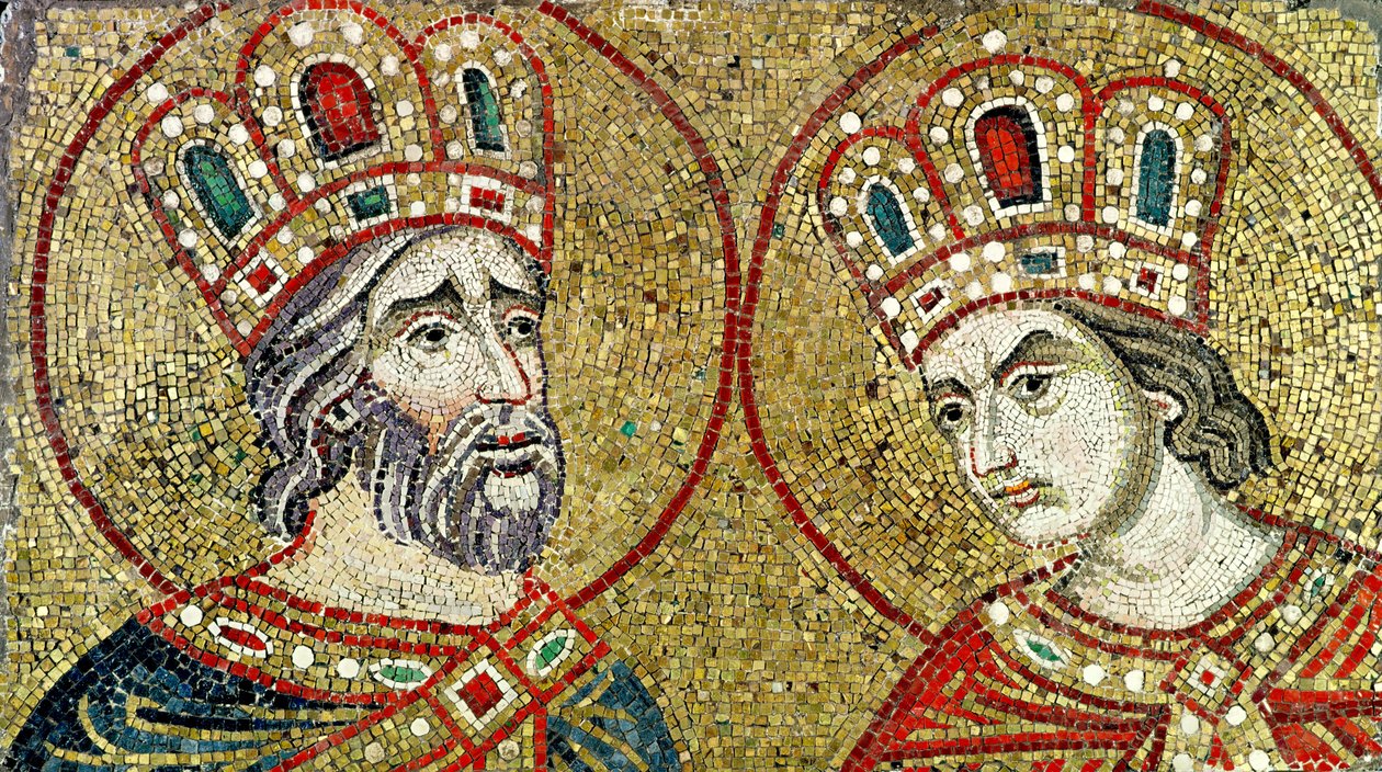 Konstantinus Suuri (270-337) ja Pyhä Helena (mosaiikki). tekijältä Byzantine School