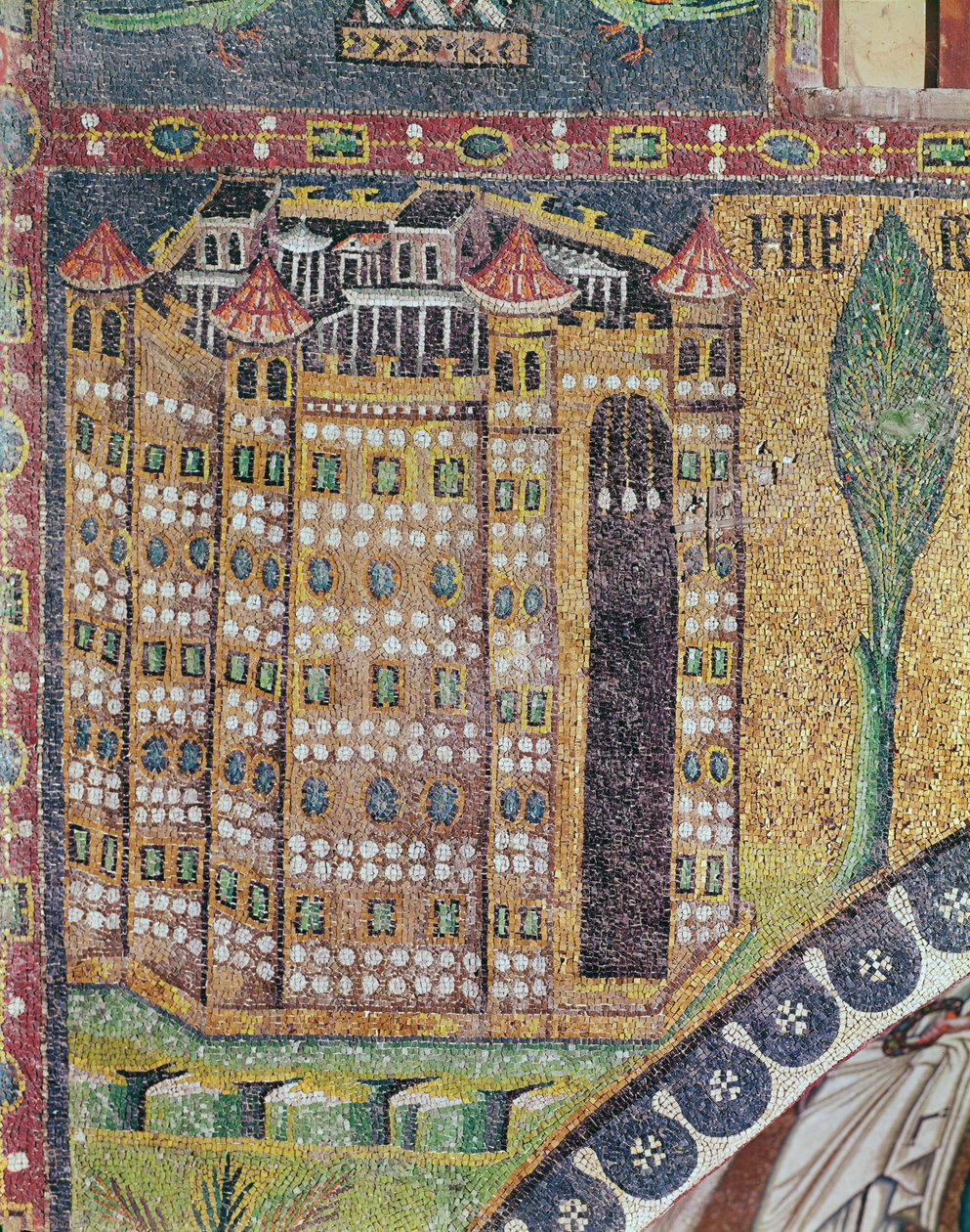 Yksityiskohta Jerusalemista (mosaiikki) tekijältä Byzantine School