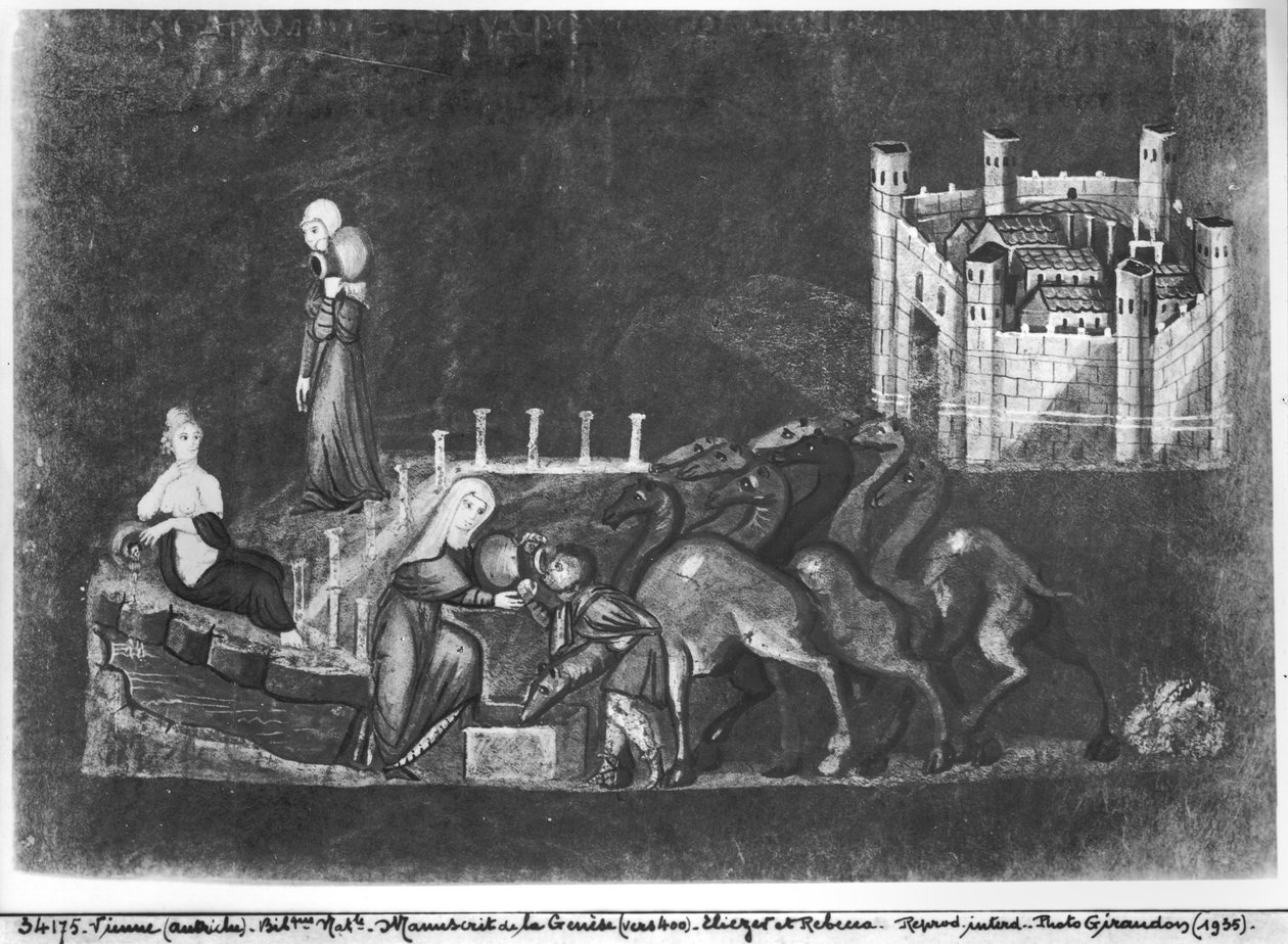 Gr 31 fol.7r Rebecca ja Eliezer kaivolla, Wienin Genesisistä tekijältä Byzantine School