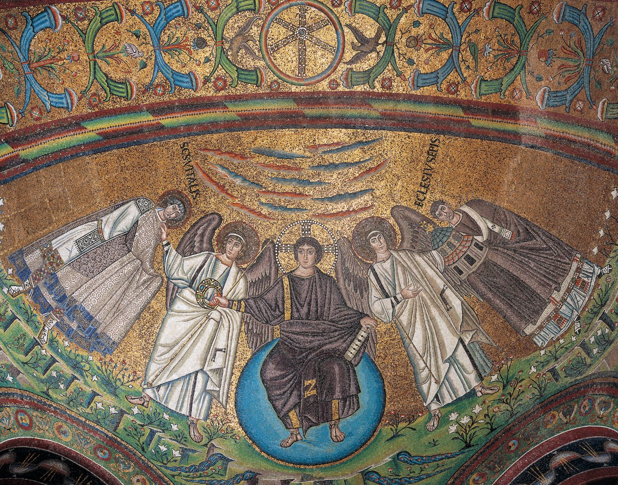 Italia, Emilia-Romagna, Ravenna, Basilica of San Vitale, Absidial-altaan mosaiikki tekijältä Byzantine School