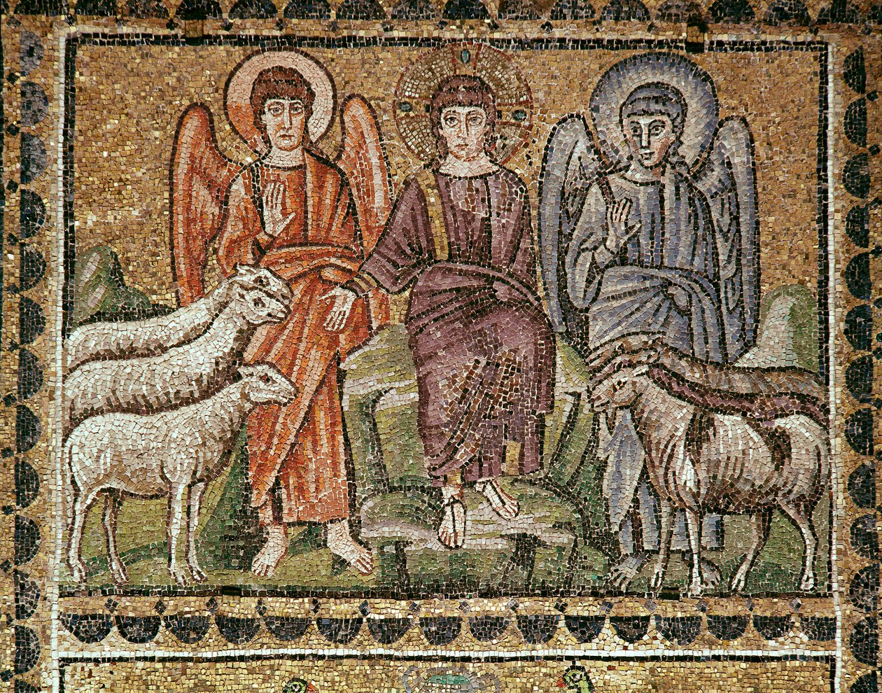 Jeesus erottaa lampaat vuohista (Mosaiikien yksityiskohta, 6. vuosisata) tekijältä Byzantine School