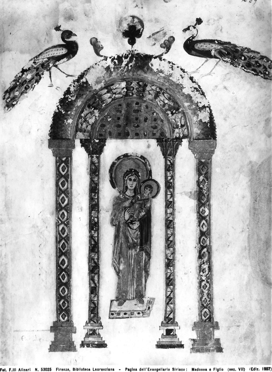 Madonna ja lapsi, folio Rabulan evankeliumeista, 586 jKr (tempera vellum) tekijältä Byzantine School