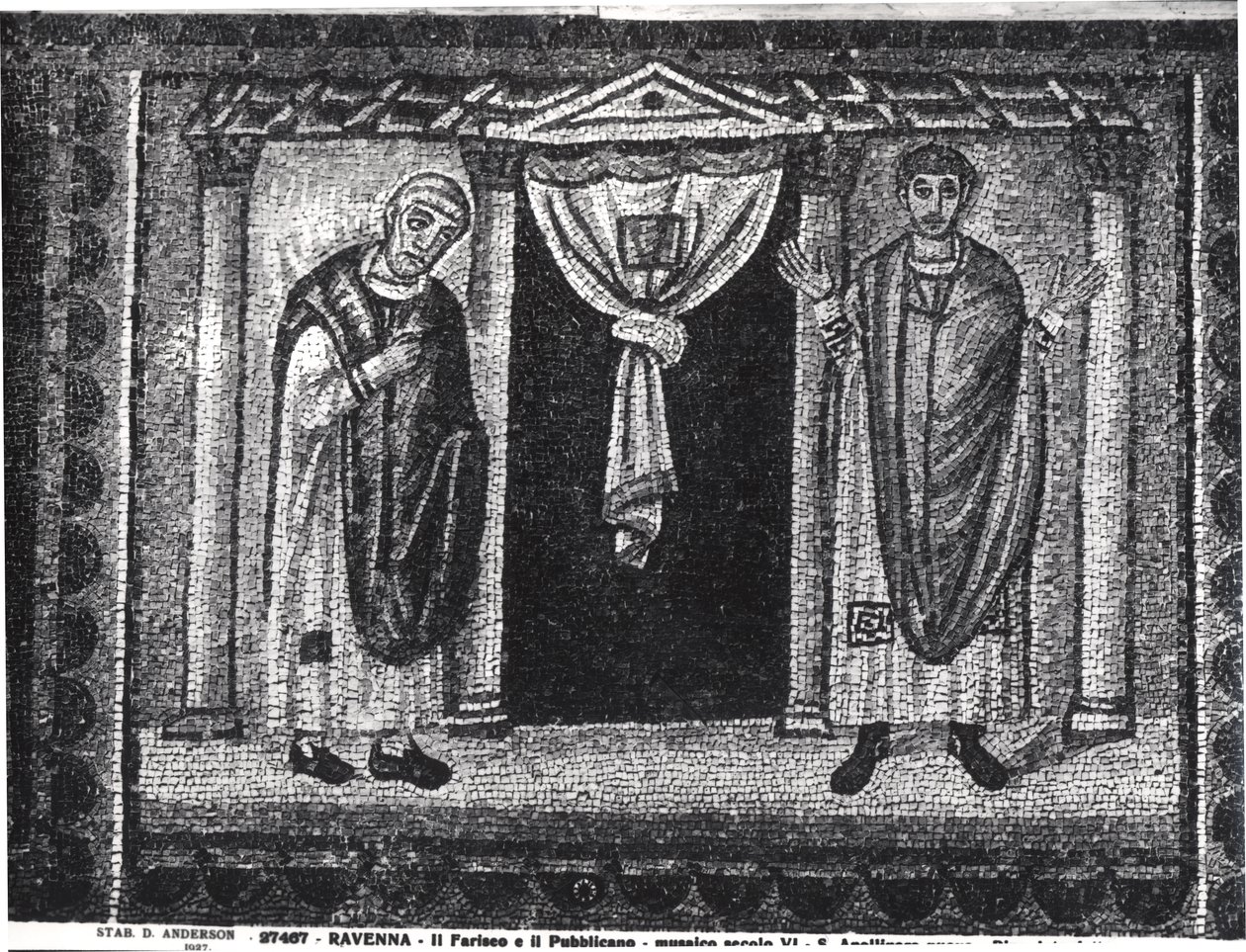 Vertaus fariseuksesta ja veron kantajasta (mosaiikki) tekijältä Byzantine School