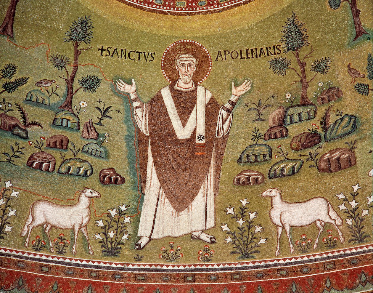 Ravennalaisen Apollinariksen muotokuva, Ravennan ja Clasen ensimmäinen piispa (yksityiskohta mosaiikista, 6. vuosisata). tekijältä Byzantine School