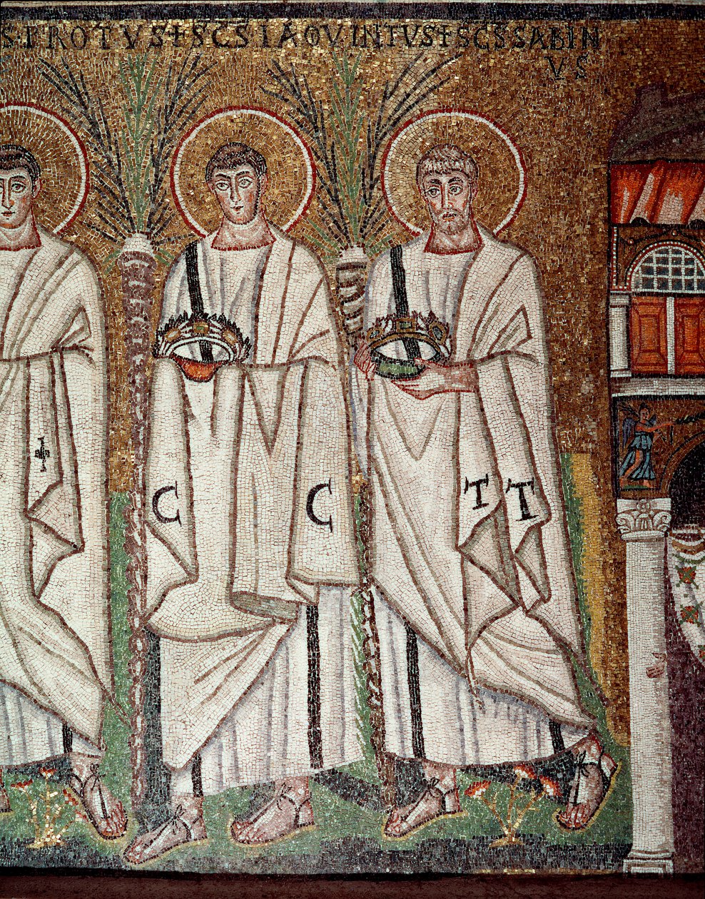 Marttyyrien kulkue (Mosaiikien yksityiskohta, 6. vuosisata) tekijältä Byzantine School