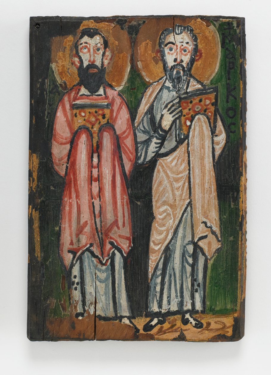 St. Matthew ja St. John, Washington Manuscript III:n oikea kansi (enkaustinen maalaus puupaneelille) tekijältä Byzantine School