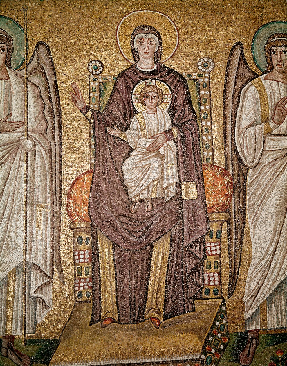 Bysanttilainen neitsyt (yksityiskohta mosaiikista, 6. vuosisadalla) tekijältä Byzantine School