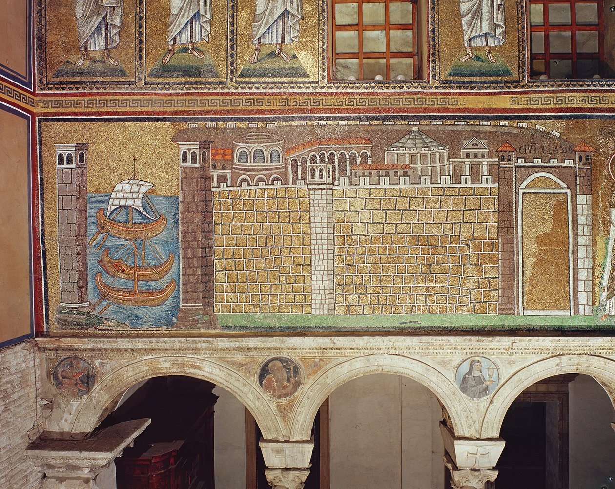 Laivasto Ravennan satamassa, 535-38 jKr (mosaiikki) tekijältä Byzantine School