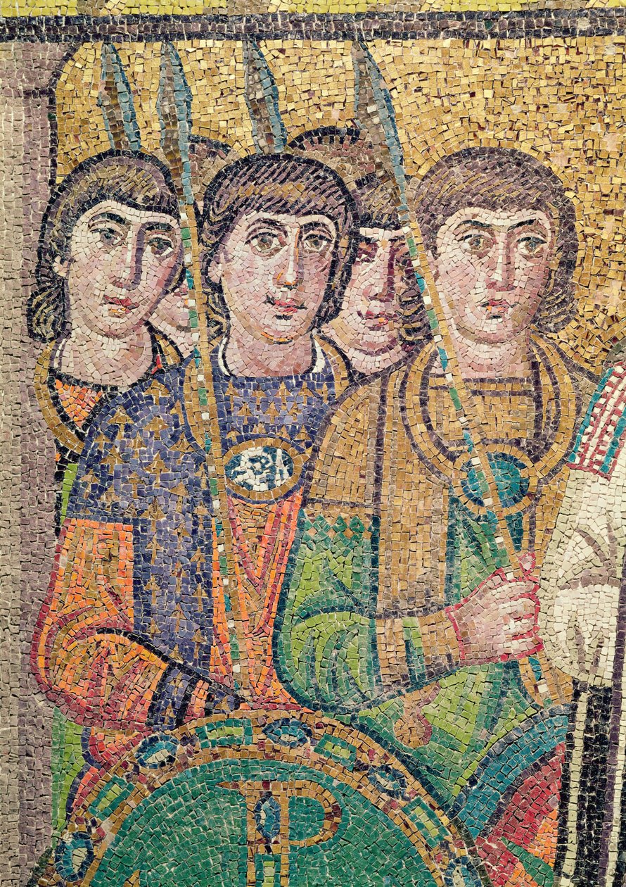 Justinianin sviitin vartijat (mosaiikki) (yksityiskohta 244979) tekijältä Byzantine School