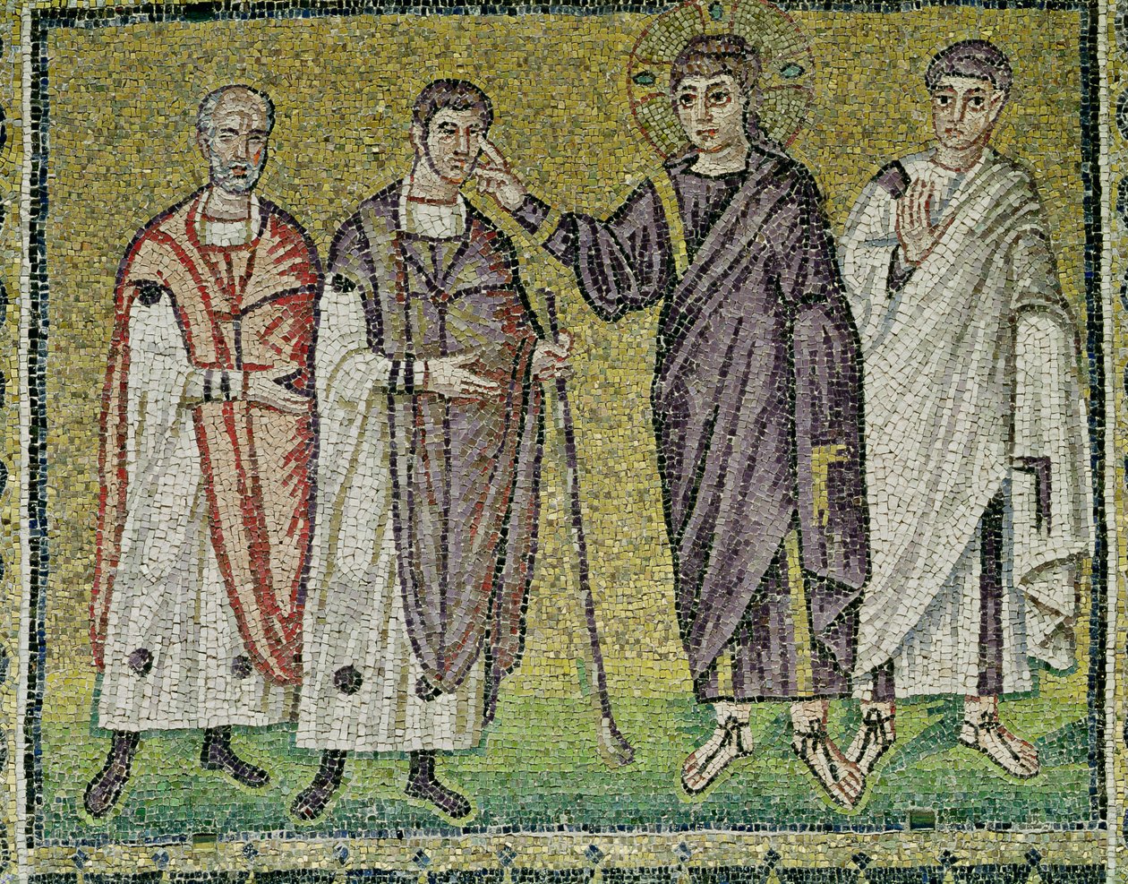 Kahden sokean parantuminen Jerikosta, kohtauksia Kristuksen elämästä (mosaiikki) tekijältä Byzantine School