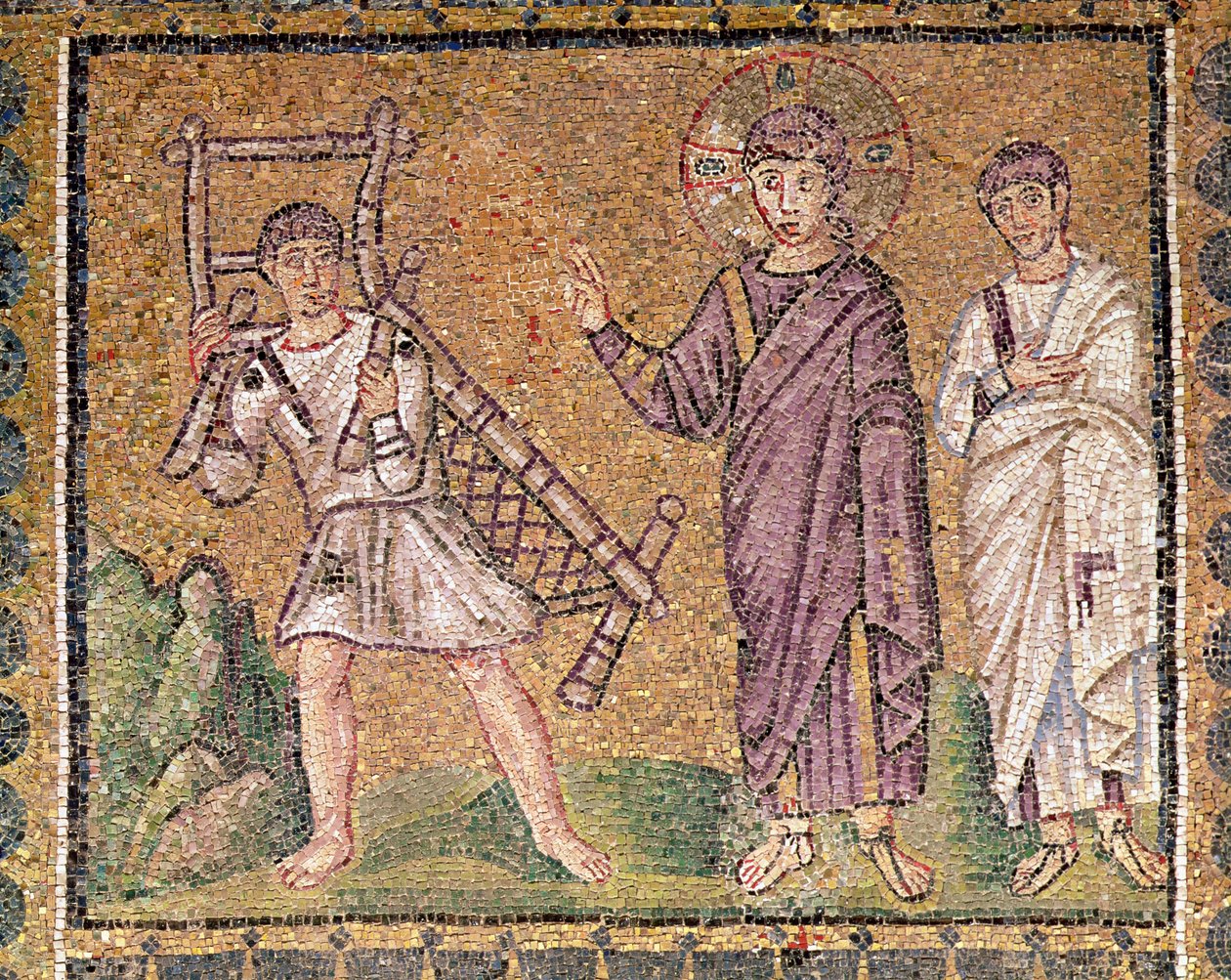 Kapernaumilaisen halvaantuneen parantaminen, kohtauksia Kristuksen elämästä (mosaiikki) tekijältä Byzantine School