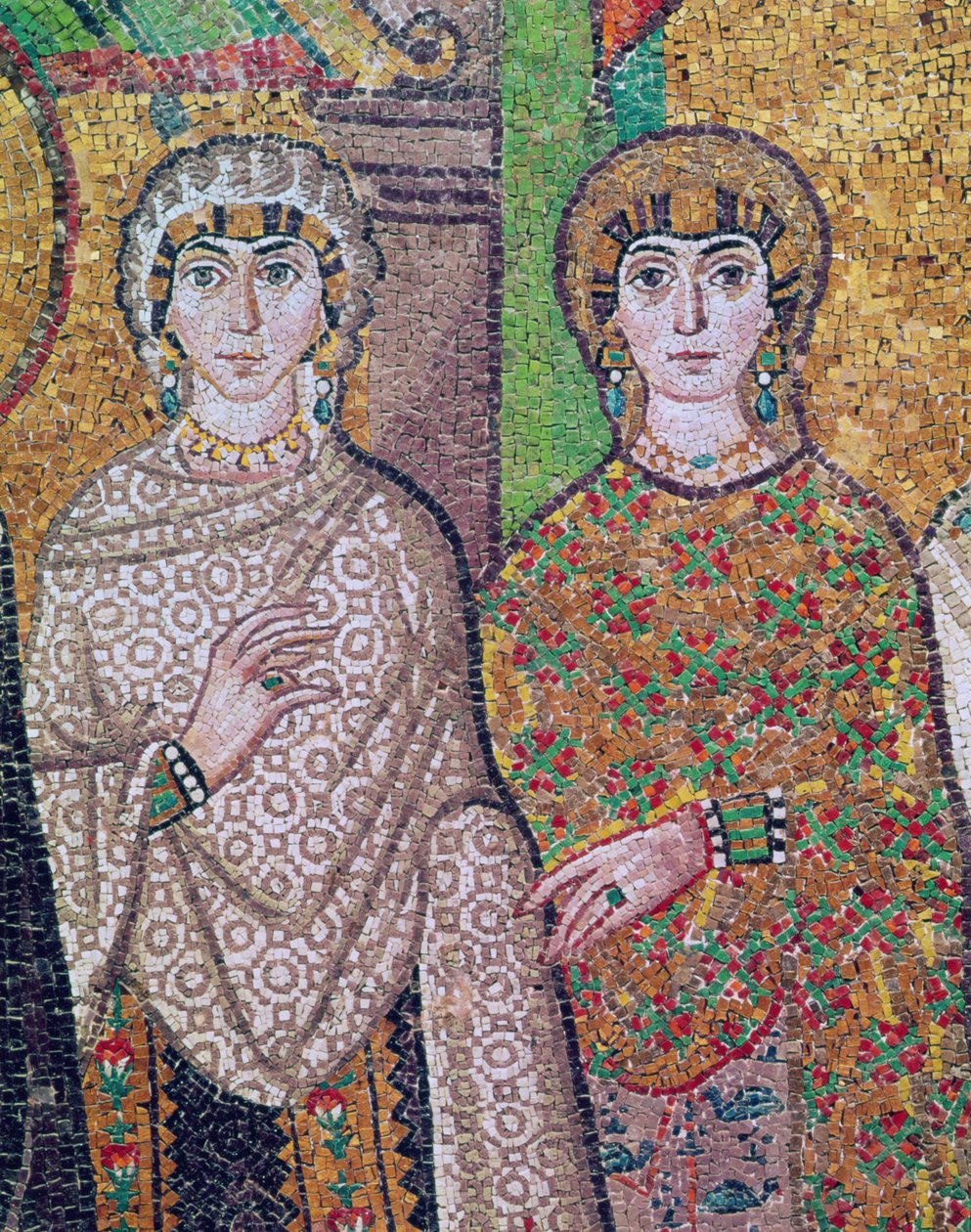 Kaksi keisarinna Theodoran avustavaa naista tekijältä Byzantine School