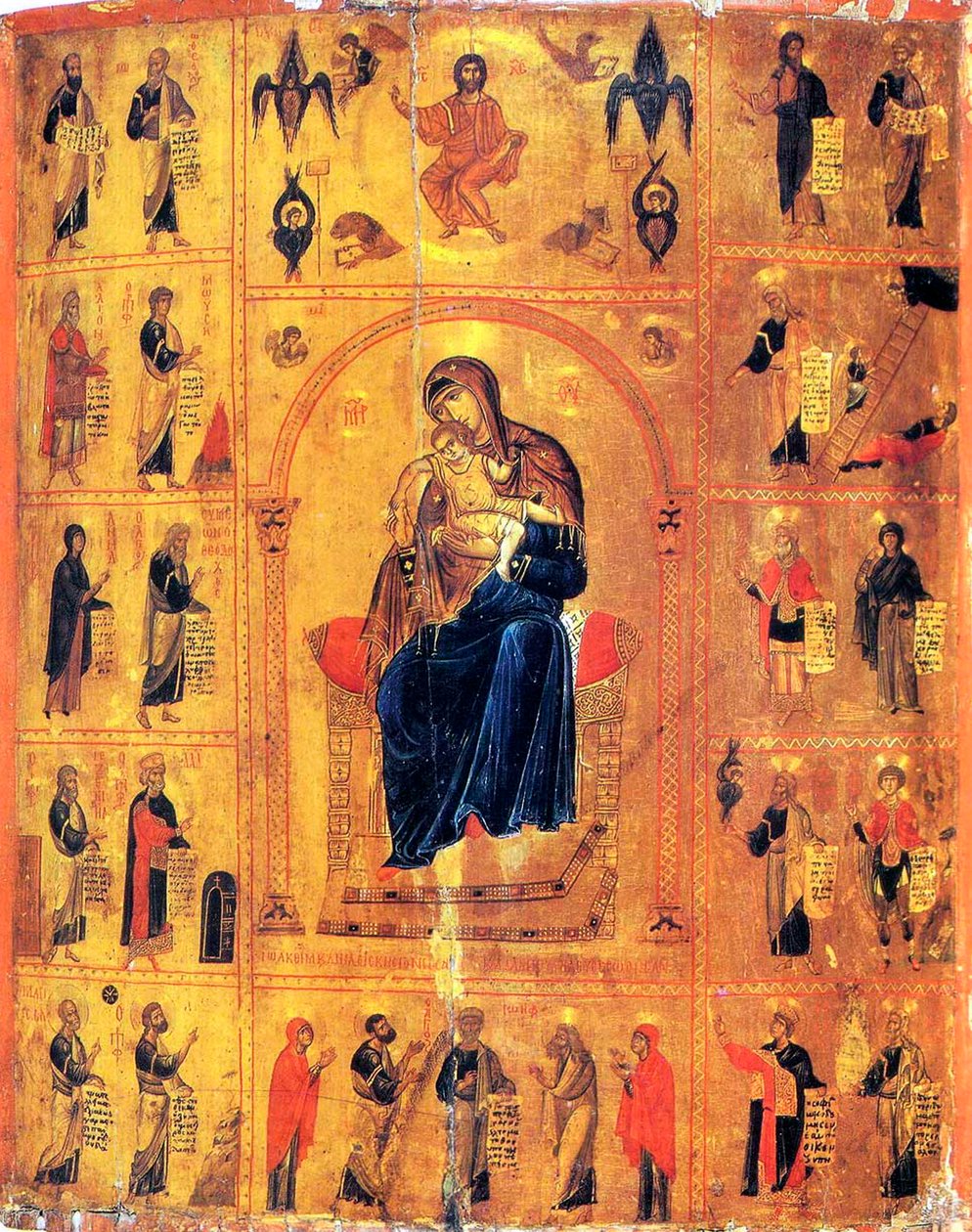Neitsyt ja lapsi pyhien kanssa, 1100-luvun alku. tekijältä Byzantine icon.