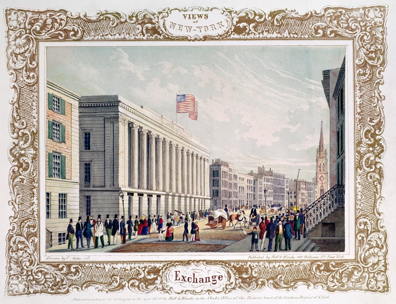 Exchange, New York City, julkaistu 1850 tekijältä C. Autenrieth