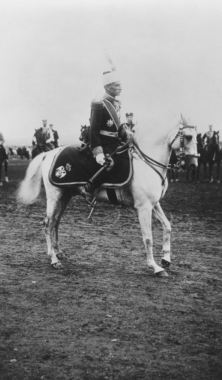 Pietari I, Serbian kuningas, muotokuva hevosella tekijältä C. Chusseau Flaviens