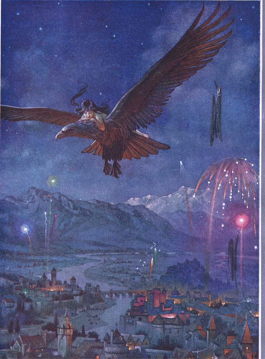 Suuri kaupunki riemuitsi, sillä se oli kuninkaiden syntymäpäivä, Duckworthin The Child of the Air -pubista, 1910 tekijältä C. Wilhelm