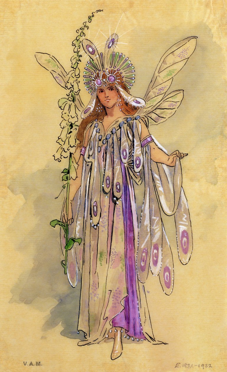Titania, keijujen kuningatar. Pukusuunnittelu Kesäyön unelmaan, jonka on tuottanut Robert Courtneidgen Princes Theatressa Manchesterissa tekijältä C. Wilhelm