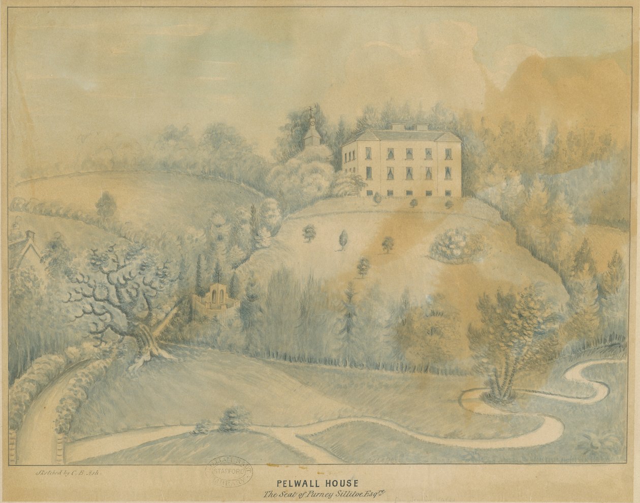 Drayton-in-Hales - Pelwall House: sininen pesupiirros, nd [?19th century] tekijältä C.B Ash