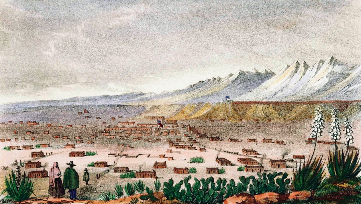 Santa Fe, New Mexico, noin 1848. (painettu) tekijältä C.B. Graham