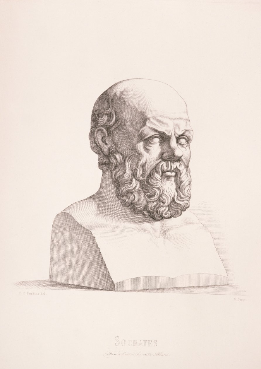 B. Barloccinin kaivertama Sokrateen muotokuva (n. 470-399 eKr.), 1849 tekijältä C.C Perkins