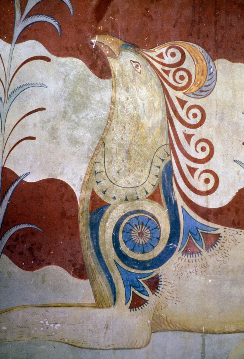 Griffin, fresko valtaistuinhuoneessa, Knossoksen palatsi, Kreeta, Kreikka, minolainen sivilisaatio tekijältä J.B. and Brown J. Rowbotham