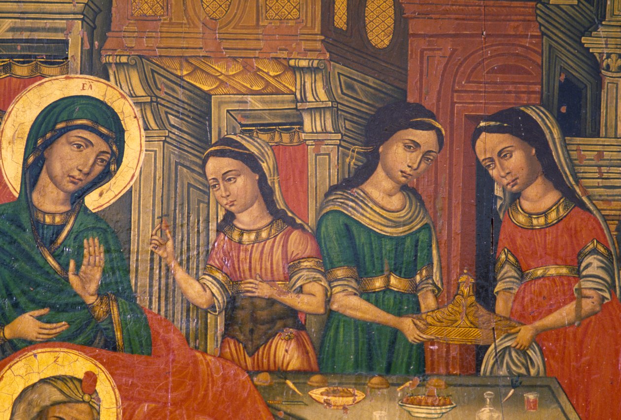 Madonna ja naiset kantamassa ruokaa, Arkadi, Kreeta, Kreikka (kuva) tekijältä J.B. and Brown J. Rowbotham