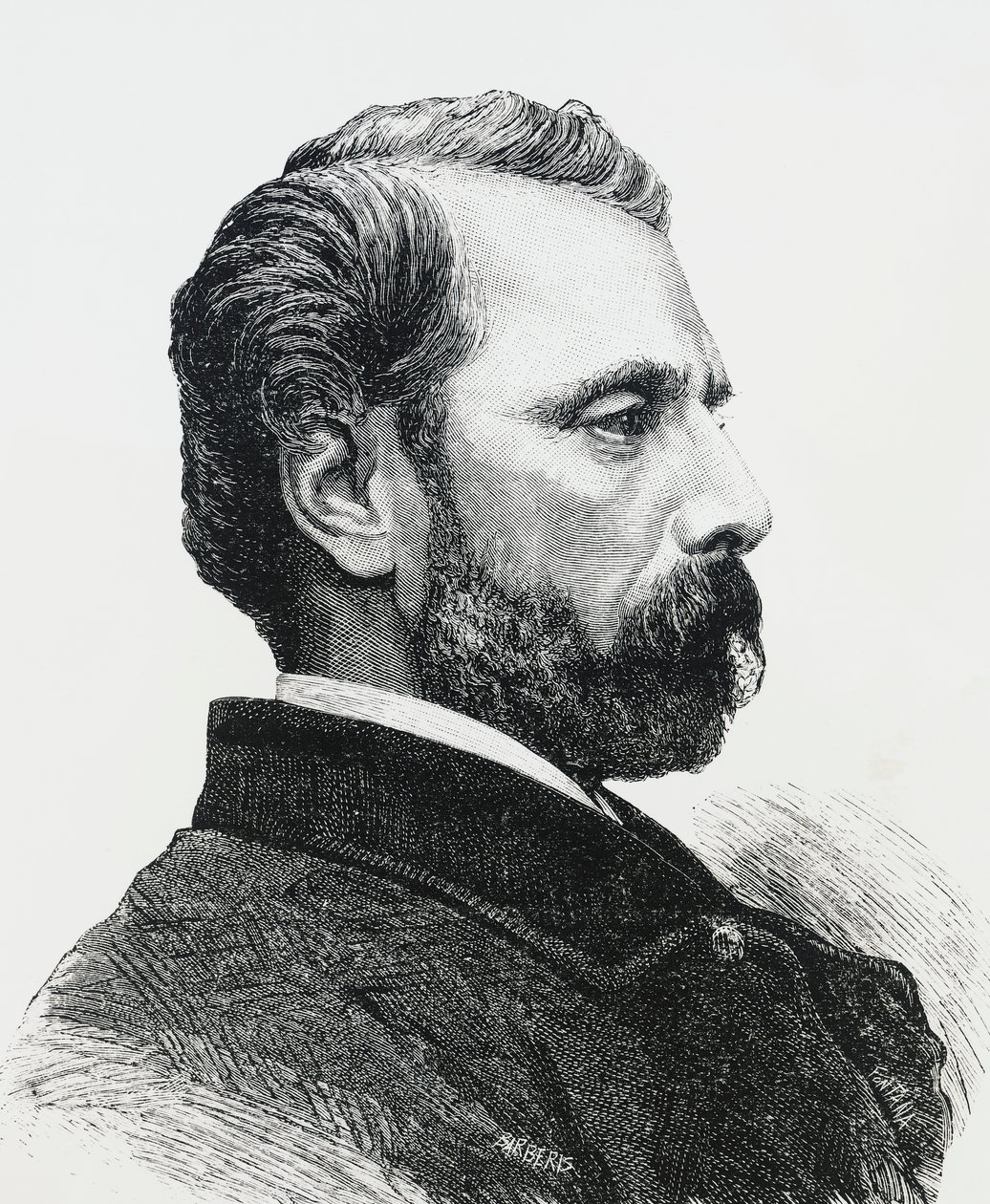 Agostino Bertanin (1812-1886) muotokuva vuonna 1860, italialainen lääkäri ja isänmaallinen, kaiverrus tekijältä J.B. and Brown J. Rowbotham