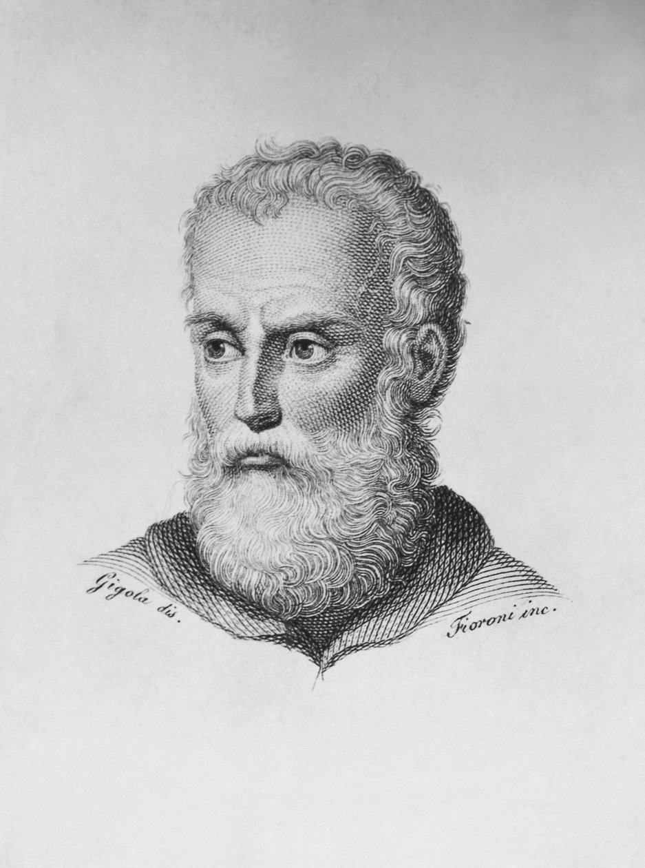 Italialaisen kirjailijan ja runoilijan Annibale Caron (1507-1566) muotokuva, Ado Fioronin (toim. 1812-1833) kaiverrus Giovanni Battista Gigolan (1767-1841) piirroksen mukaan. tekijältä J.B. and Brown J. Rowbotham