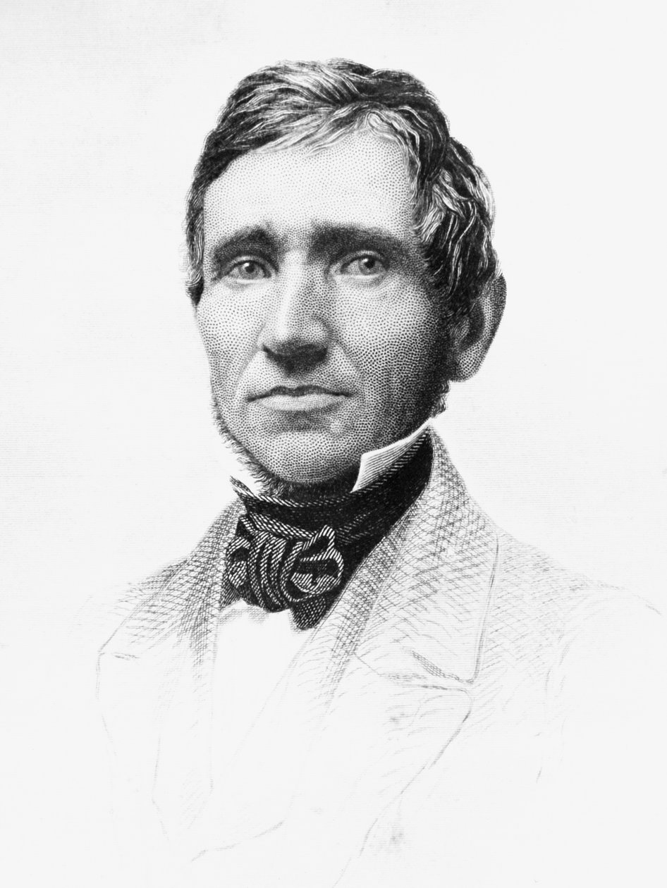 Muotokuva Charles Goodyearista (1800-1860), yhdysvaltalainen itseoppinut kemisti ja keksijä, joka kehitti vulkanoitua kumia, kaiverrus tekijältä J.B. and Brown J. Rowbotham