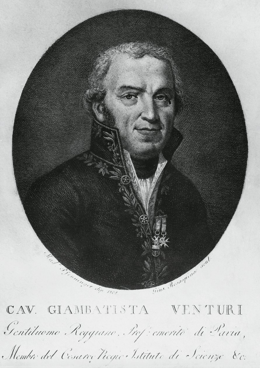 Giovanni Battista Venturin (1746-1822), italialaisen fyysikon, diplomaatin, tieteenhistorioitsijan ja Venturi-ilmiön löytäjän muotokuva, kaiverrus tekijältä J.B. and Brown J. Rowbotham