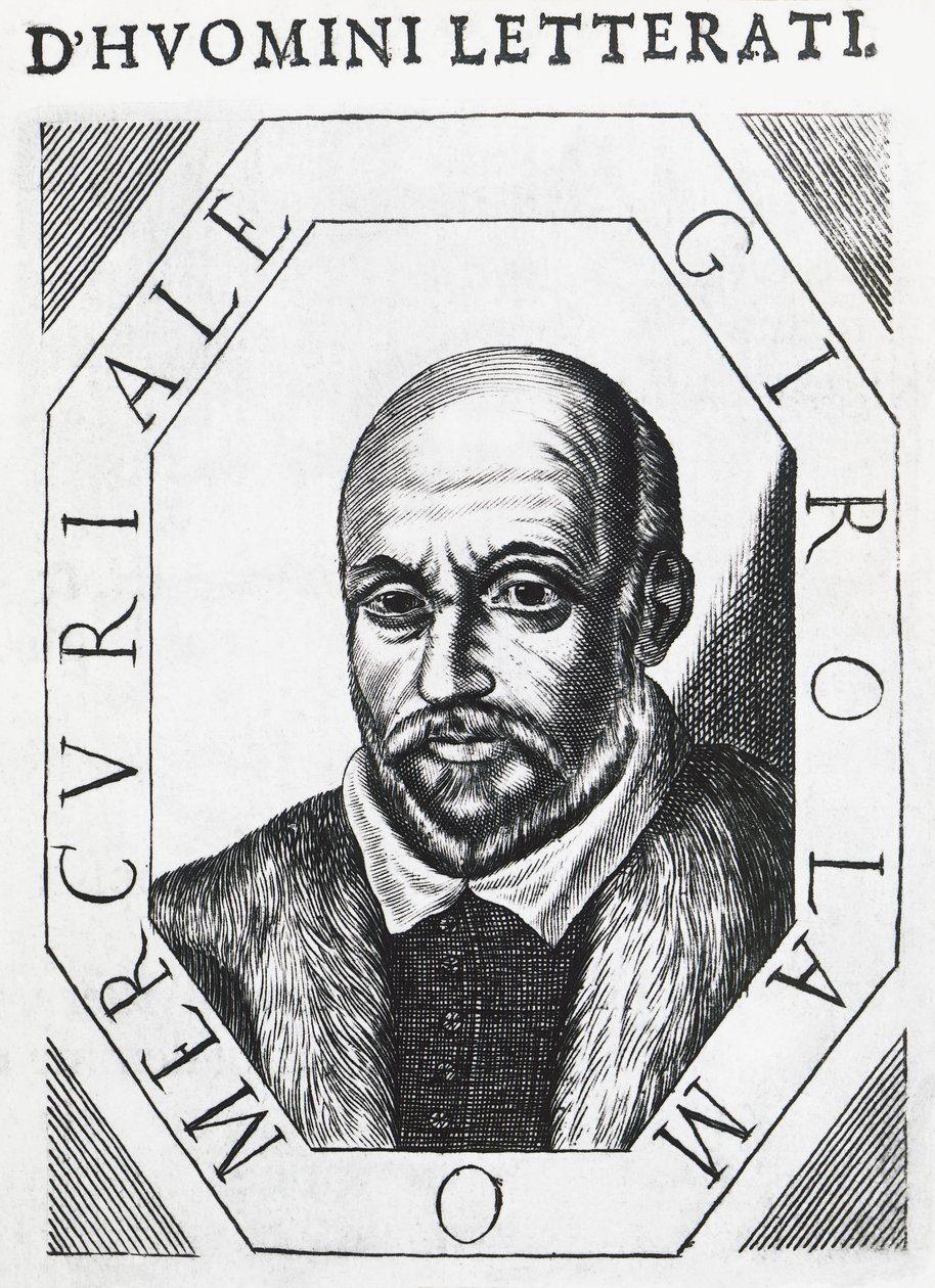 Girolamo Mercurialen (1530-1606), italialaisen lääkärin ja filosofin muotokuva, mustepiirustus tekijältä J.B. and Brown J. Rowbotham