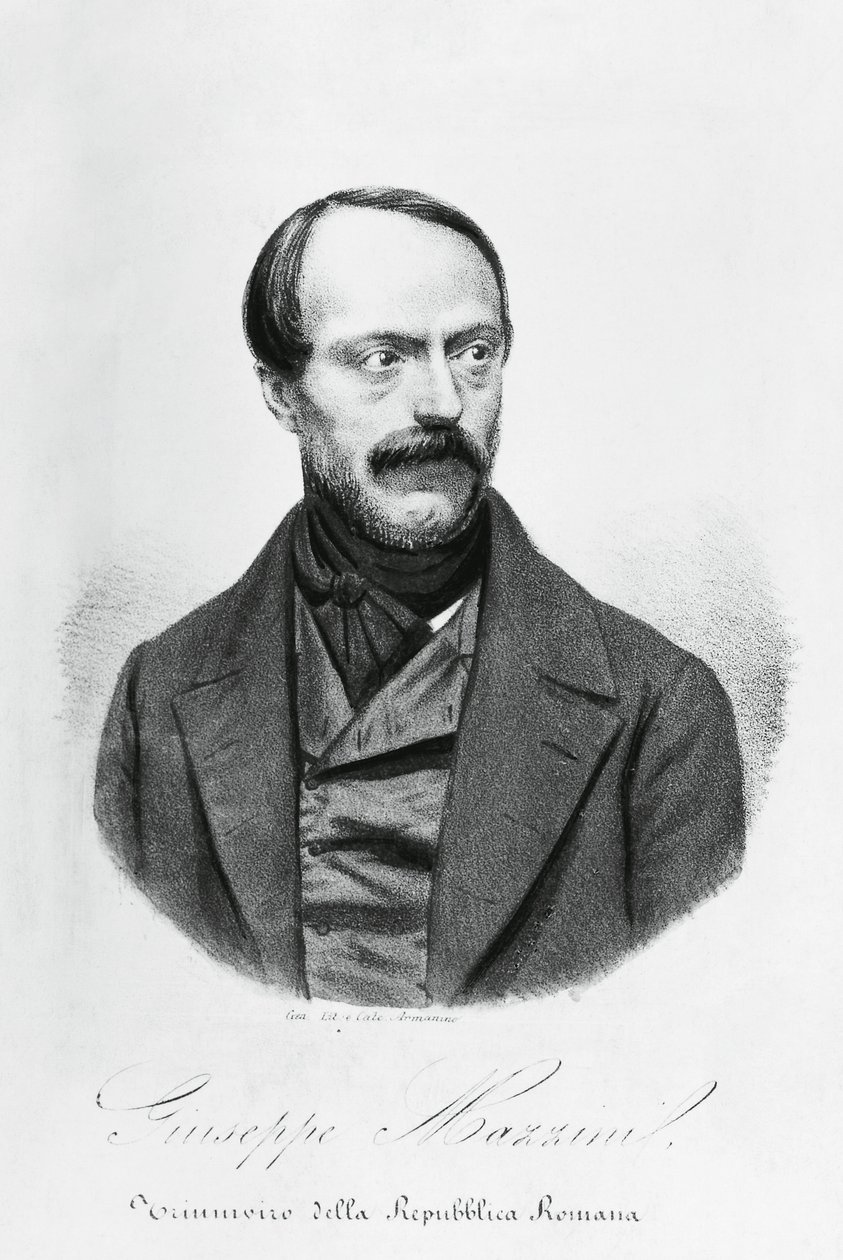 Giuseppe Mazzinin (1805-1872), italialaisen patriootin, poliitikon, filosofin ja toimittajan muotokuva, kaiverrus tekijältä J.B. and Brown J. Rowbotham